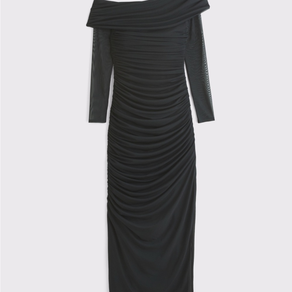 Abercrombie & Fitch Black Ruched Off-Shoulder Gown